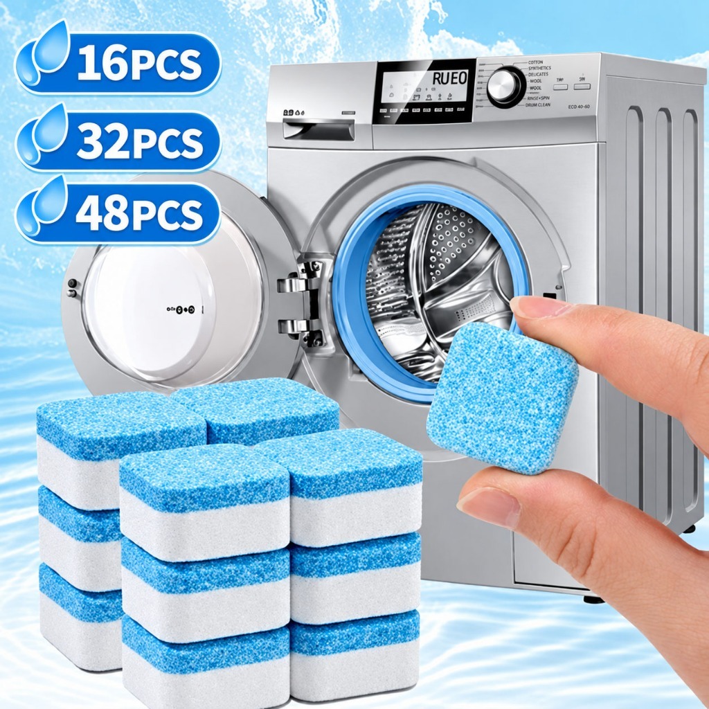 kit 48/32/16 Pastilhas para Limpeza de Máquinas de Lavar Roupas Efervescentes Multifuncional