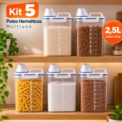 Kit 5 Potes Multiuso Herméticos 2,5L Porta Alimentos Grãos Ração Pet Sabão com Bico Dosador