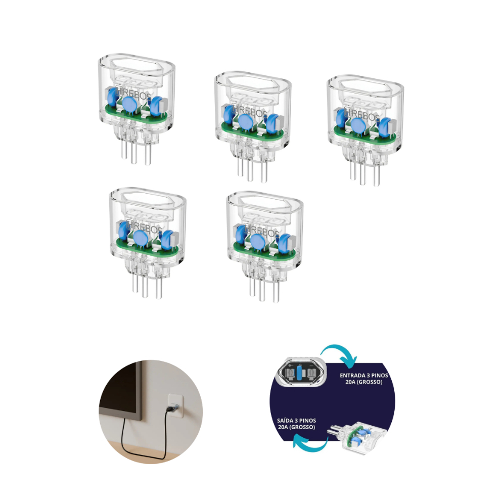 kit 5 Protetor de Surtos Elétricos Hrebos AD-701 20A para Geladeira e Ar Condicionado