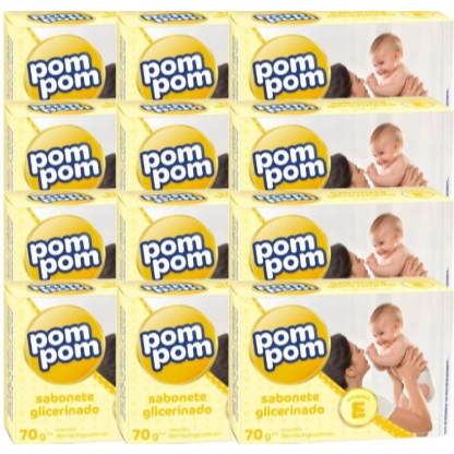Sabonete Infantil Pom Pom Glicerinado - Suavidade e Hidratação para Pele Delicada, 12x70g