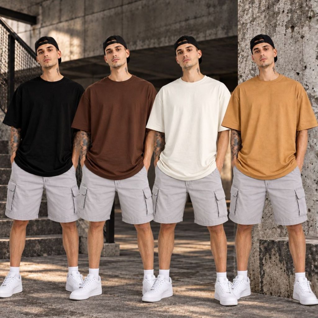 Kit 4 Camiseta Masculina Oversized Streetwear 100% Algodão Básica Lisa Confortável Estilo Urbano