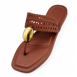 Chinelo Feminino Trama Detalhe Dourado Flat Jade Elegante Papete Rasteira Luxo