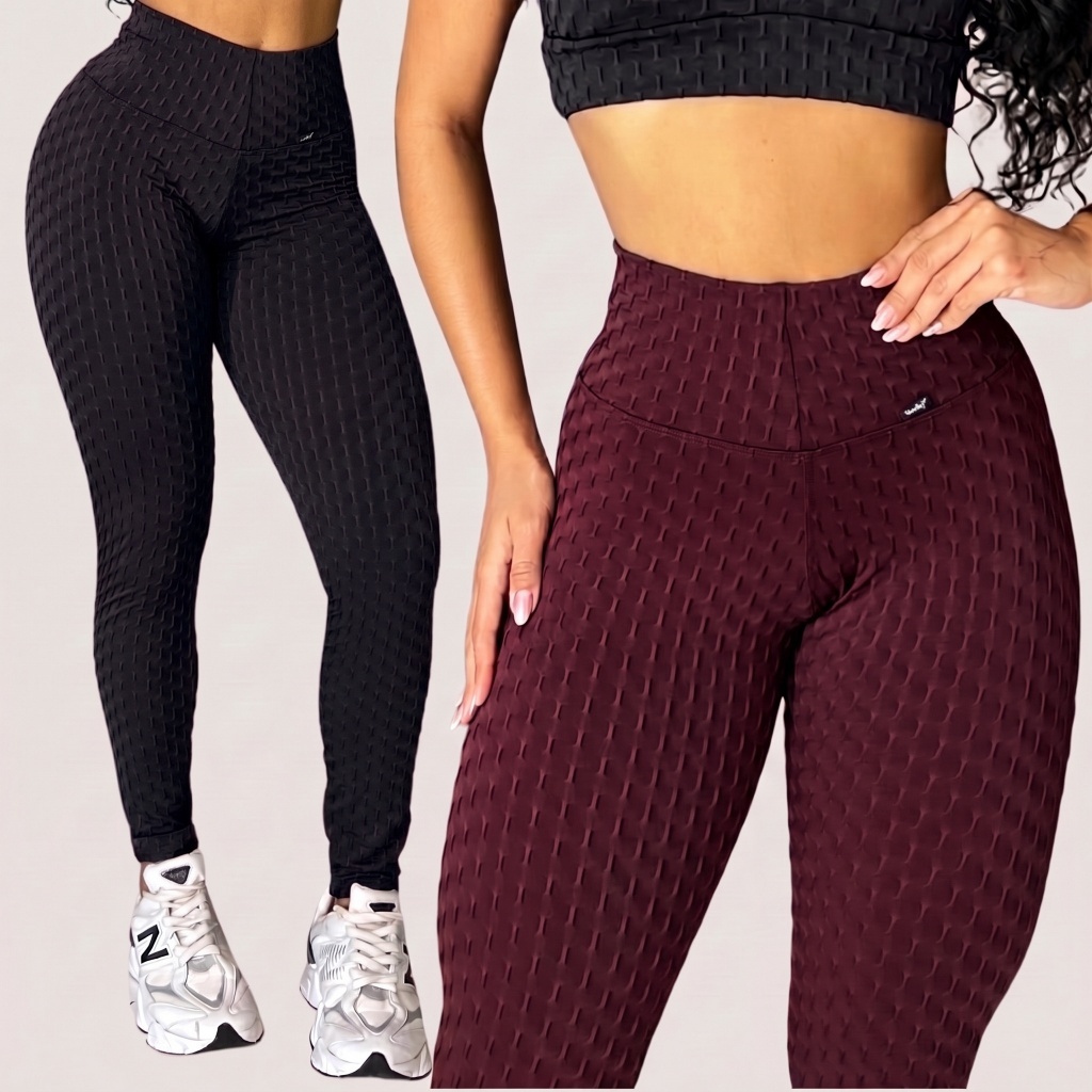 Calça Legging de Academia Feminina Jaquard  Bolha Zero Transparência Fitness