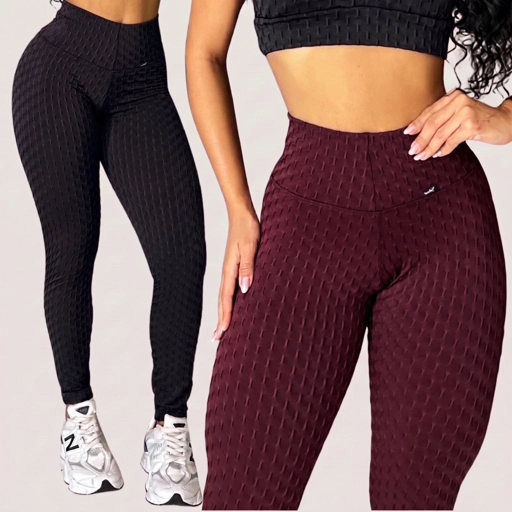 Calça Legging de Academia Feminina Jaquard  Bolha Zero Transparência Fitness