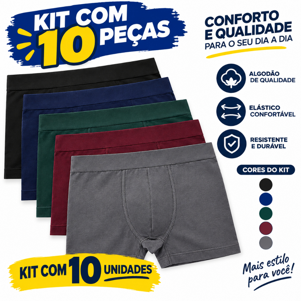 Kit 10 Cuecas Boxer Adulto Cueca Box Microfibra Premium Cueca sem Costura Envio Full