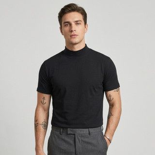CAMISETA MASCULINA GOLA ALTA MANGA CURTA ROLÊ BÁSICA CASUAL