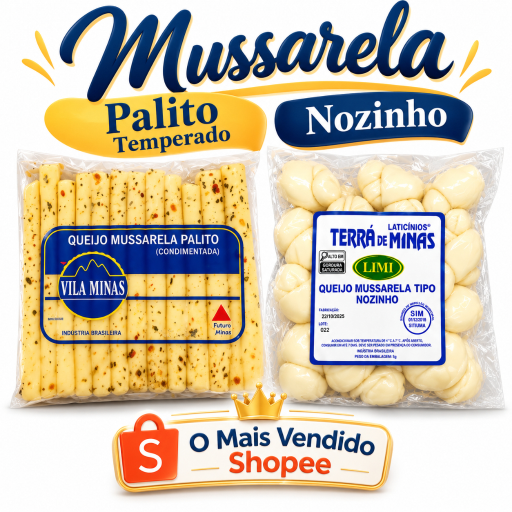 Kit 2 Pacotes de Queijo Mussarela Temperado TIPO Palito e Nozinho Aperitivos, Porções Vila e Terra de Minas — imagem 2 de 2