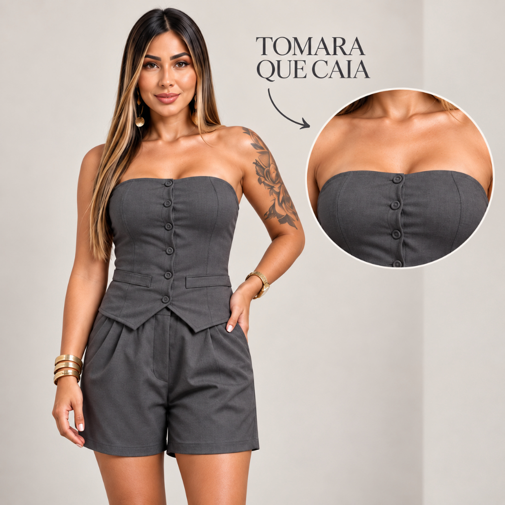 Conjunto Feminino Tomara que Caia e Short Alfaiataria (cod08) — imagem 2 de 2