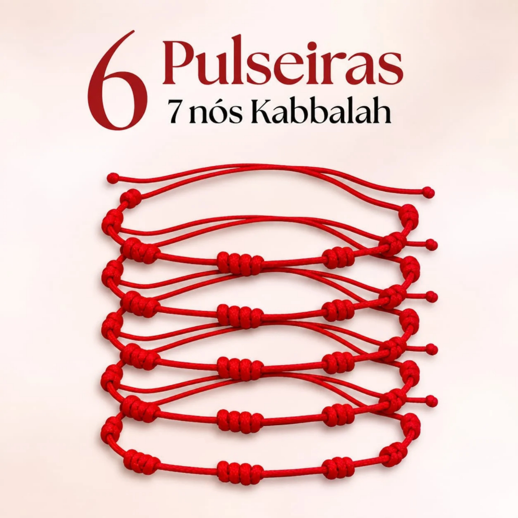 Kit 6 Pulseiras Vermelha 7 nós Kabbalah Proteção e Sorte