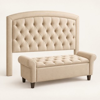 Cabeceira Estofada Veneza com Recamier Baú para Cama Queen ou Casal Suede