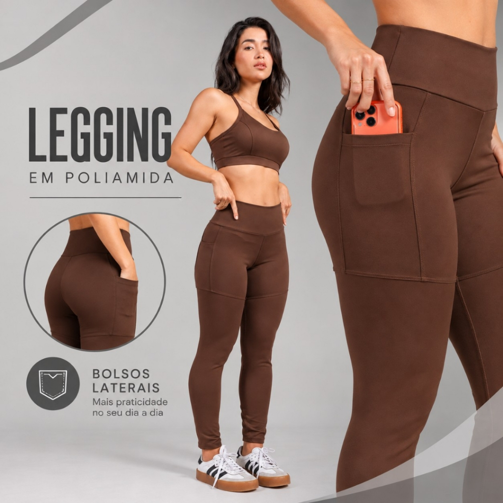 Calça Legging Feminina Com Bolso Compressão Academia Corrida Fitness Zero Transparência Confortável