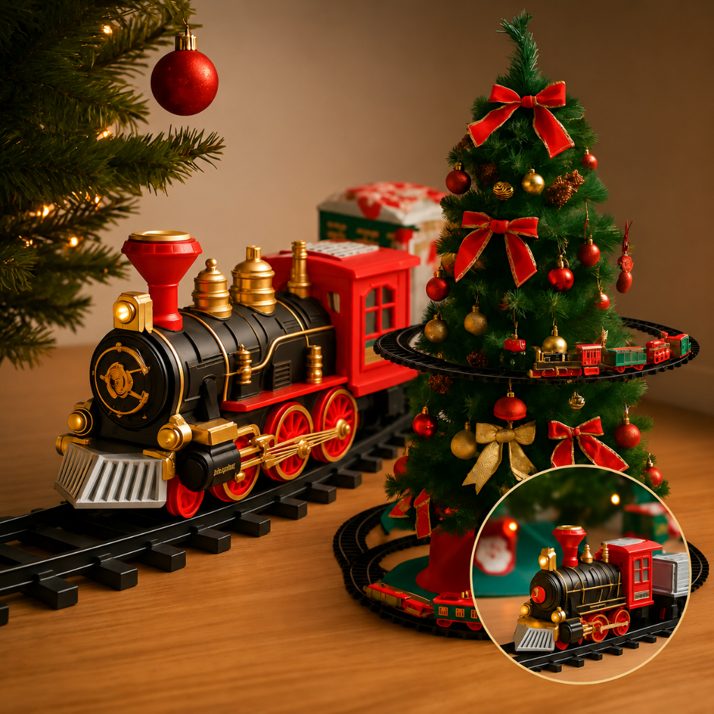 Ferrorama Trem Grande Locomotiva Decoração Árvore Natal Luxo Pista Enfeite Natalino