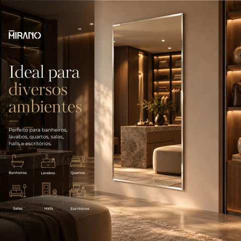 Espelho Mirano Paris 100x40cm Bisotê Grande Moderno Banheiro Lavabo Quarto Parede Decorativo Luxo