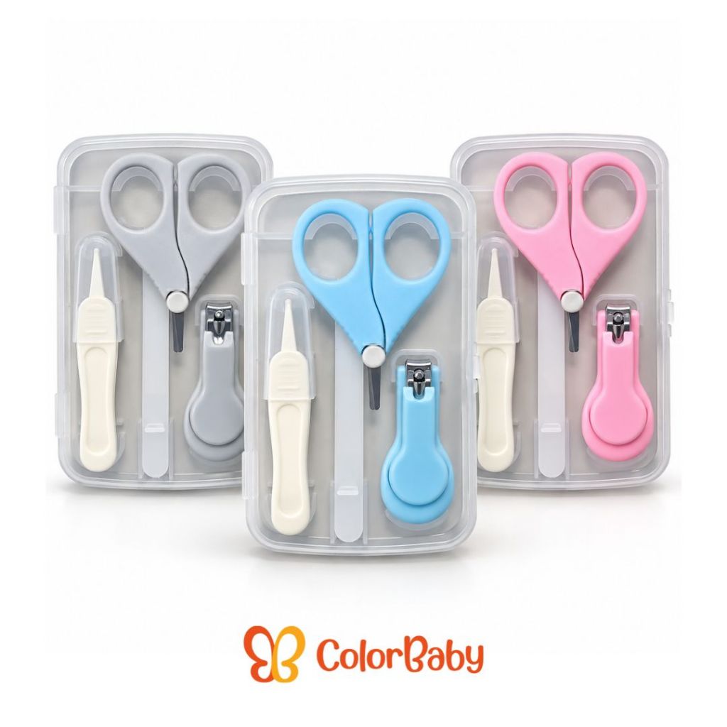 Kit Manicure Infantil c/ Estojo – Tesourinha, Cortador, Lixa e Pinça p/ Bebês e Crianças - ColorBaby