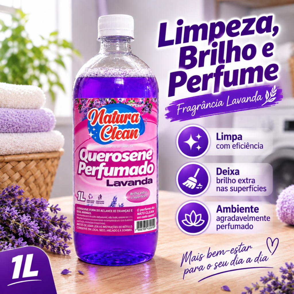 Limpador Perfumado com Querosene Lavanda 1L Natura Clean Limpa Pisos e Superficies