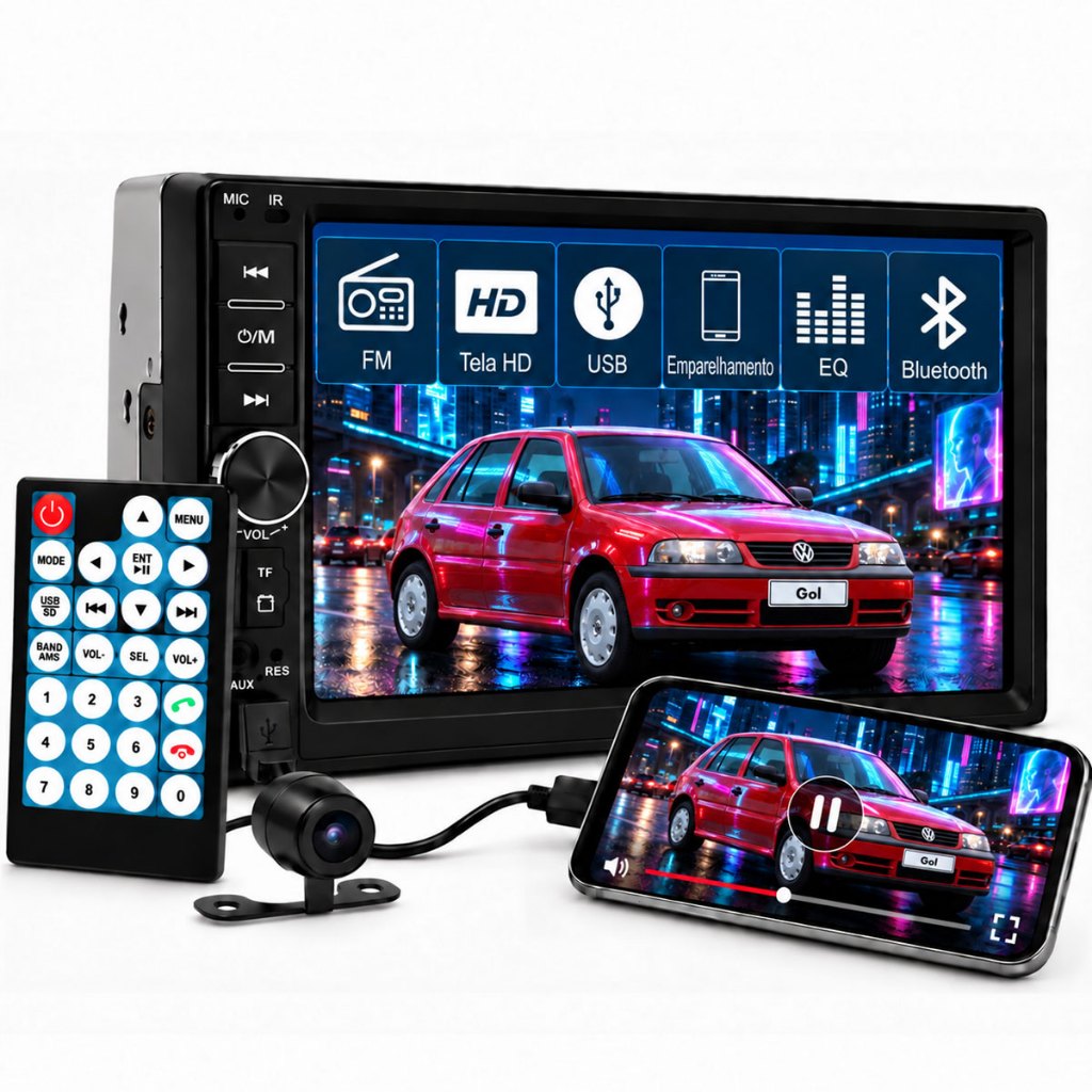Central Multimidia Bluetooth Espelhamento de Tela Câmera Moldura Vw Gol G3 00 01 02
