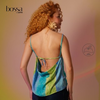 Lovito Bossa l Regata Feminina em Viscose estampa Floral Listrada Decote Degagê BLB16851715