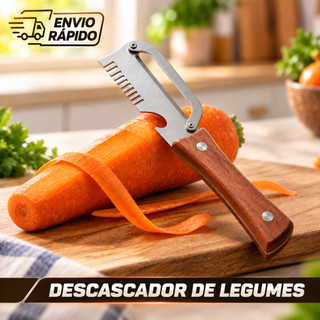 Descascador de Frutas e Legumes Cabo Ergonômico de Madeira, lâmina de Aço Inoxidável  Abridor Cozinha Multifuncional