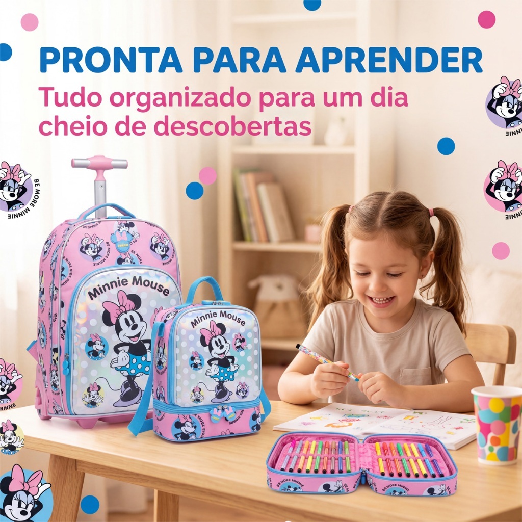 Kit Mochila Rodinhas Minnie Escolar Infantil Feminina Disney · foto 2