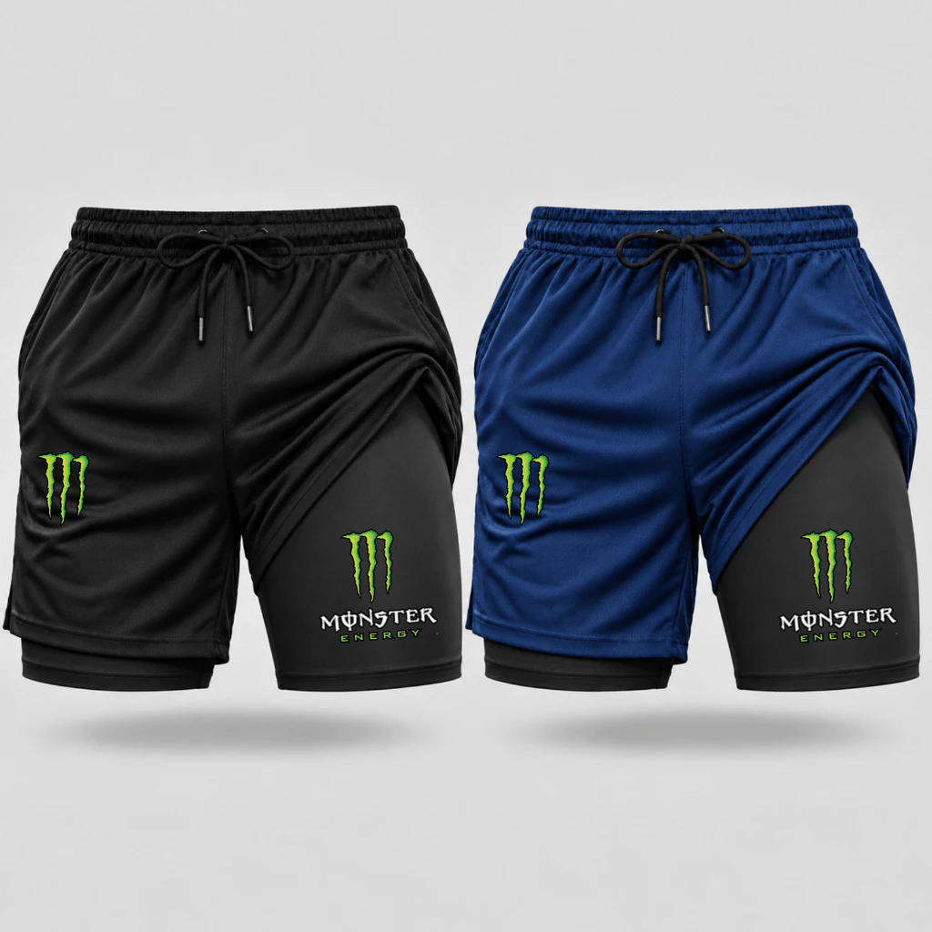 KIT 2 Bermuda Compressão Duplo Short Com Forro Masculina 2 Em 1 Academia MIX Monst — imagem 1