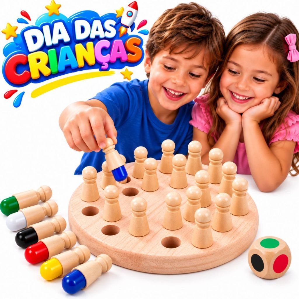 Jogo de Memória em Madeira para Crianças /Infantil Pinos Coloridos Xadrez 3D Quebra Cabeça /Educativo Brinquedos
