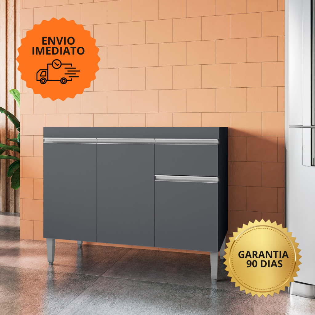 Balcão de Cozinha para Pia 1 metro Pintura UV com Portas e Gaveta Tatiane - MSI Decor — imagem 2 de 2