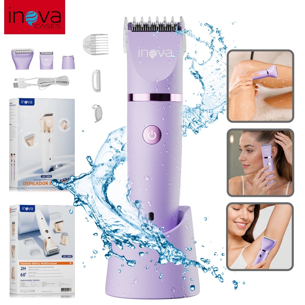 Inova Depilador Aparador Feminino Intimo remoção de pelos Elétrico 4 em 1 Sem fio Indolor mulheres Roxo
