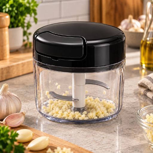 Mini Triturador Alho Manual  Processador Picador Tempero Legumes Lâminas Aço Inox Cozinha