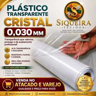 PLÁSTICO CRISTAL TRANSPARENTE 0,030 MM (VENDA A PARTIR DE 50 CM X 1,40 MT LARGURA ) Forro para Mesa e decoração e, geral