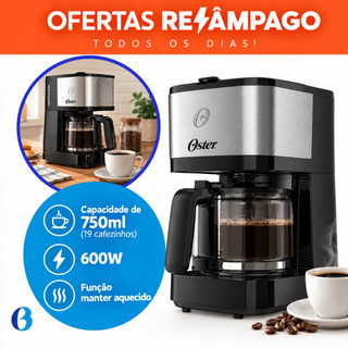 Cafeteira Elétrica Oster 600W 750ml OCAF300 – 19 Cafezinhos, Jarra de Vidro e Manter Aquecido 127v