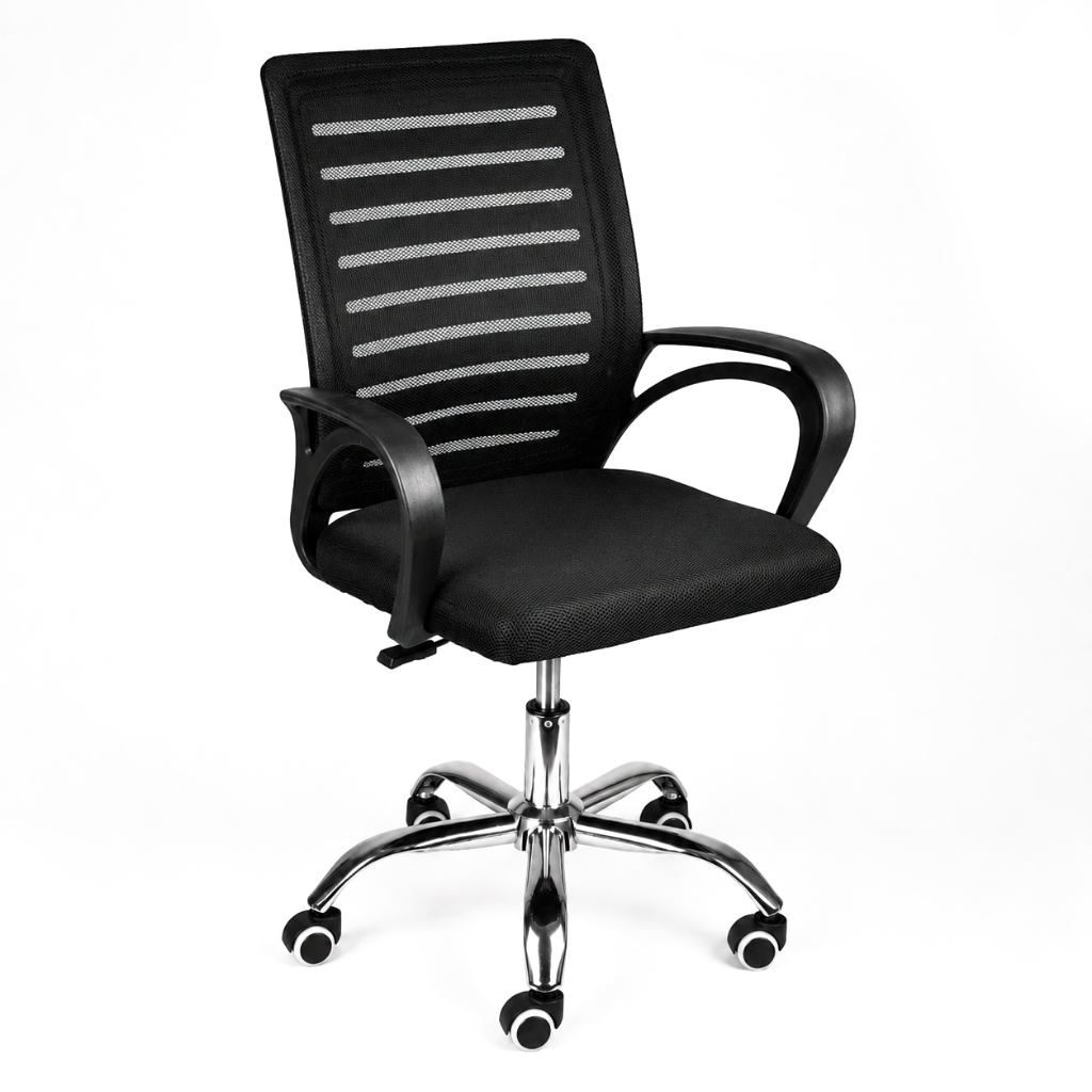 Cadeira Roma Mesh: Ergonômica, Ajuste de Altura, Giratória, Base Cromada, até 120kg, Preta