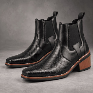 Botina Masculina Country Cano Curto Croco Elástico Salto Médio Confortável Casual Western Rodeio Texana Trabalho Preta