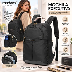 Mochila Bolsa Feminina Executiva Notebook Resistente Madami
