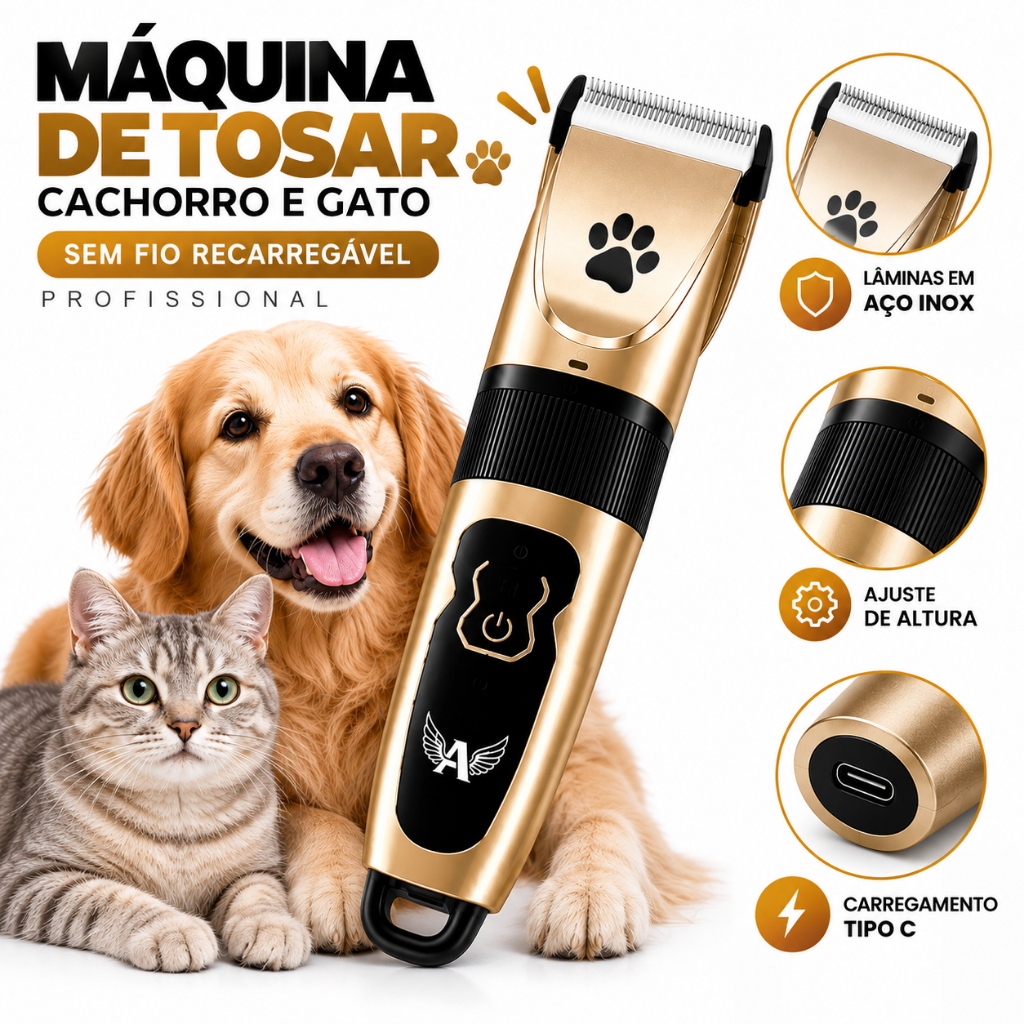 Máquina de Tosar Cachorro e Gato Sem Fio Recarregável Profissional Altomex