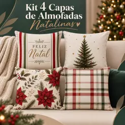 Kit 4 Capas de Almofada Natalinas 43x43 Estampadas Xadrez – Decoração de Natal