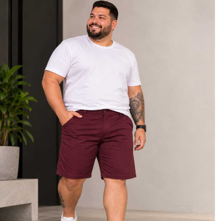 Bermuda Masculina Colorida Modelo Plus Size Tamanho Grande Sarja Algodão Elastano Reta Tradicional