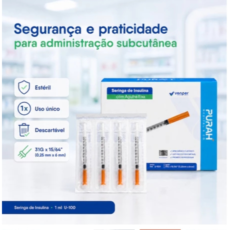 Seringa Insulina 1ml 8x0,30 Agulha Fixa - 20 Unidades — imagem 2 de 2