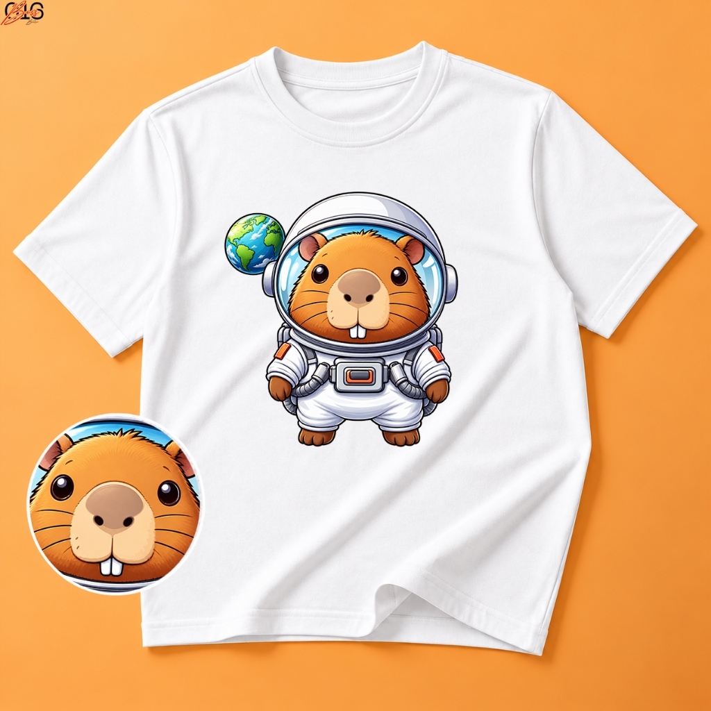 Camiseta Capivara Astronauta Estampada Masculina Feminina Animal Fofo Geek Espaço Universo Moda Casual