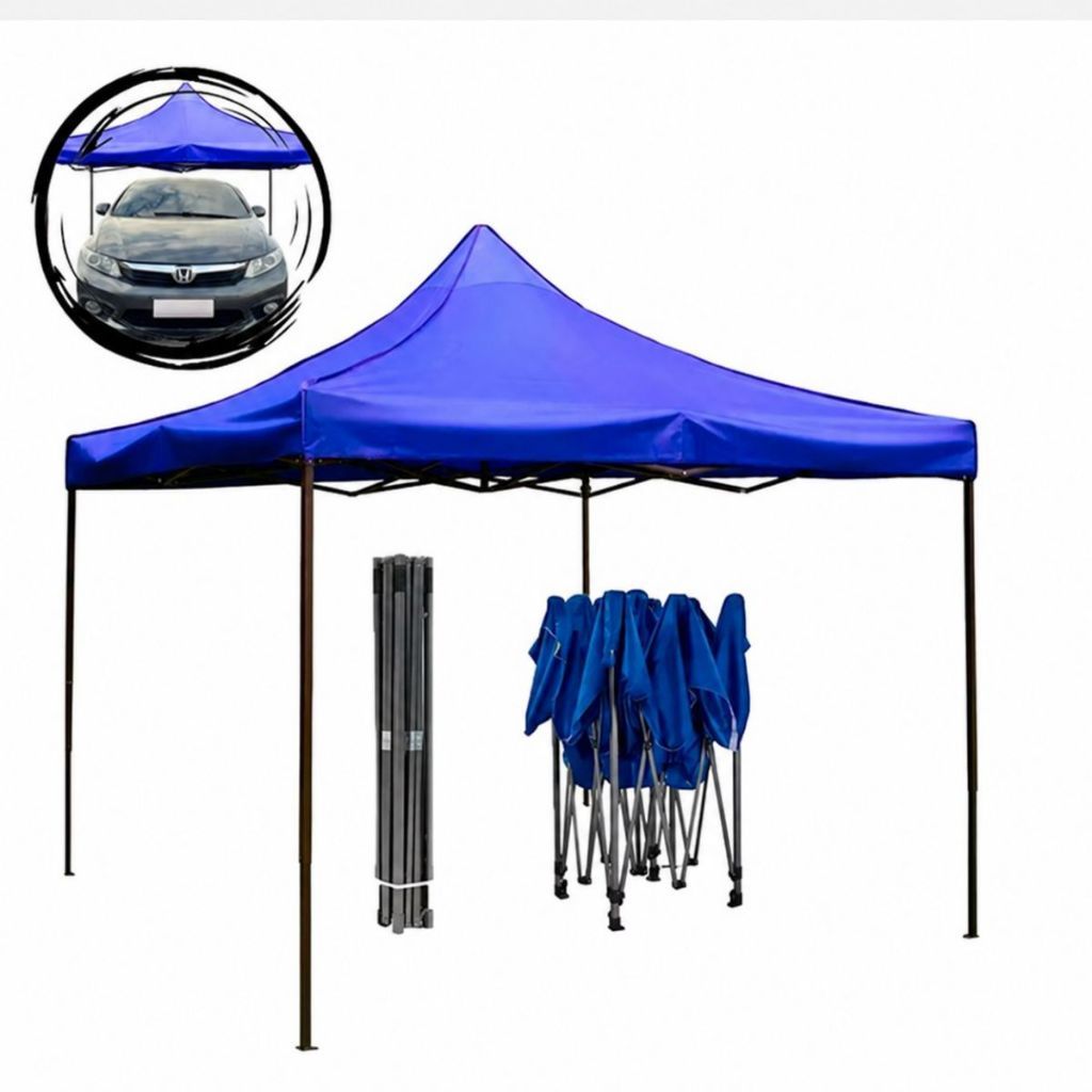 Tenda De Praia 3x3 Sanfonada Impermeável Barraca Azul