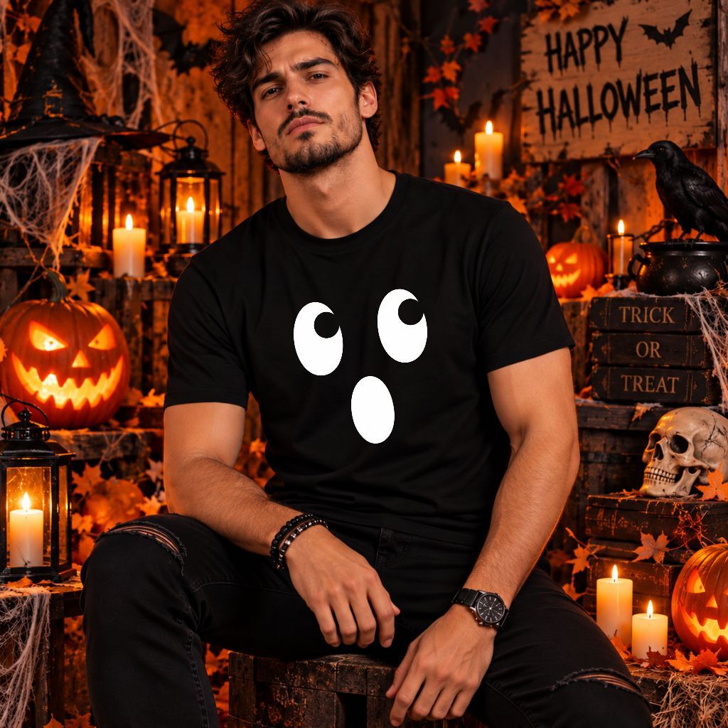 Camiseta Halloween Masculina Divertida Engraçada Olhos Fantasminha Malha 100% Algodão Premium