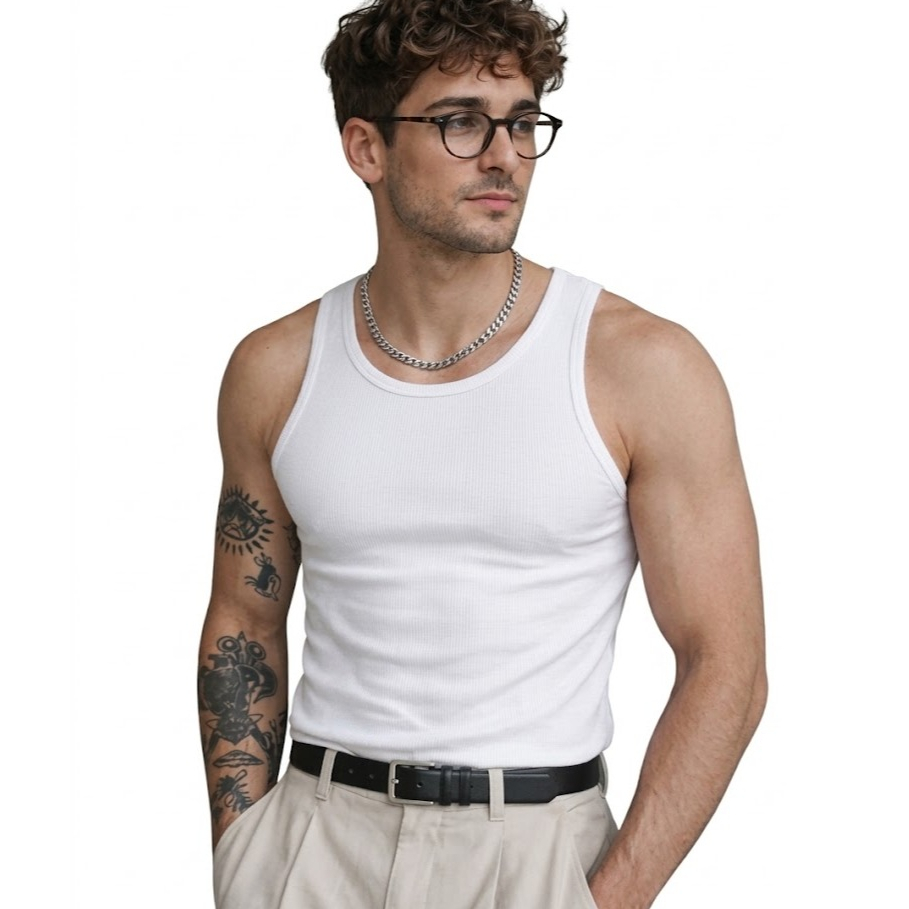 REGATA MASCULINA AMERICANA RIBANA CANELADA 100% ALGODÃO PRETA E BRANCA BÁSICA CASUAL CONFORTÁVEL TAMANHOS P AO G