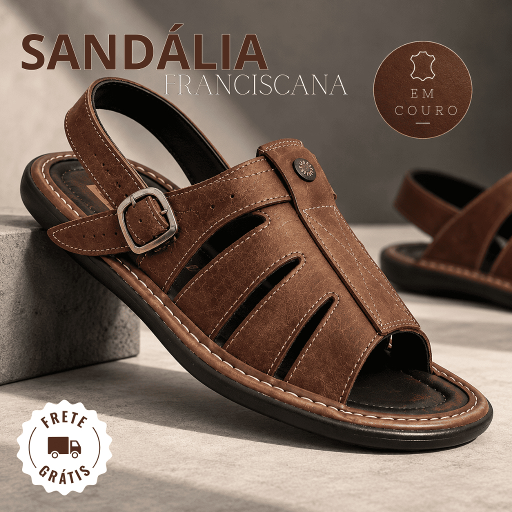 Sandália Masculina Couro Legítimo Franciscana Chinelo Confortável Sola de Borracha Catershoes
