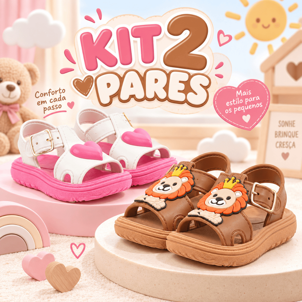 Kit 2 Pares Sandália Infantil EVA Personagem Menino e Menina Confortável Leve Solado Antiderrapante