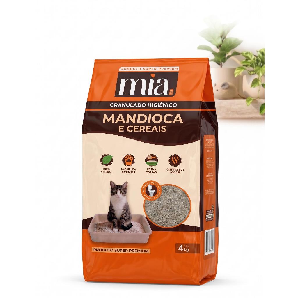 Kit Areia Higienica Biodegradavel Mia Cat Gato Granulado 4kg Torrão Sem Odor Cereal Mandioca — imagem 2 de 2