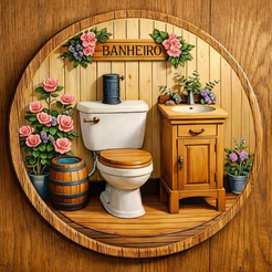 Placa Quadros Decorativos Informativo Redondos Banheiros Toillet WC Lavabo 20x20 Vintage Retro