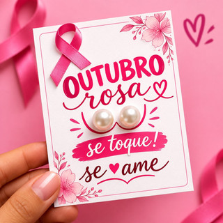 50 Pares de Brinco pérola com tag de outubro Rosa