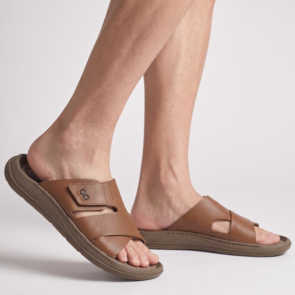 Chinelo Slide Democrata Livo Couro Tira Ajustavel Larga