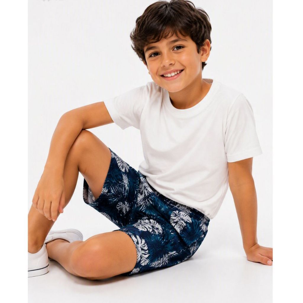 Kit 04 Bermuda Masculina de Elástico Estampado Menino Infantil e Juvenil Praia
