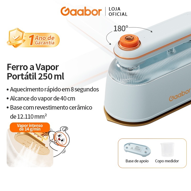 Gaabor Ferro a Vapor 1200W Portátil 1200W 250ml 14g/min Cerâmica Dobrável HM-M03A