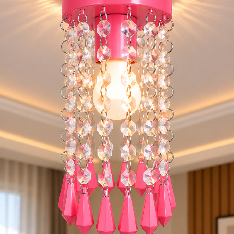 Mini Lustre Cor de Rosa Luminária 12 cm